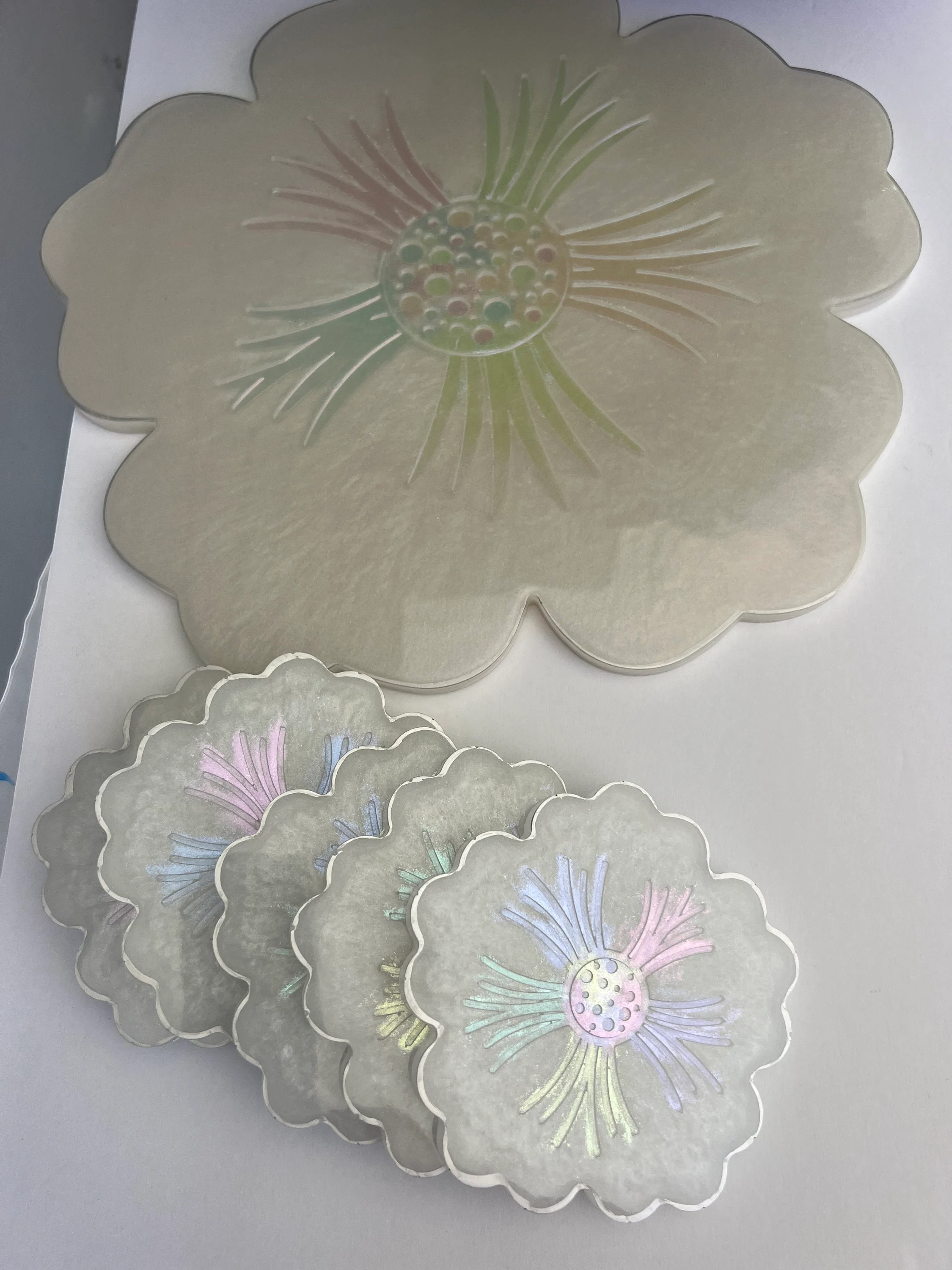 Silver Holographic Epoxy Resin Platter and Coasters