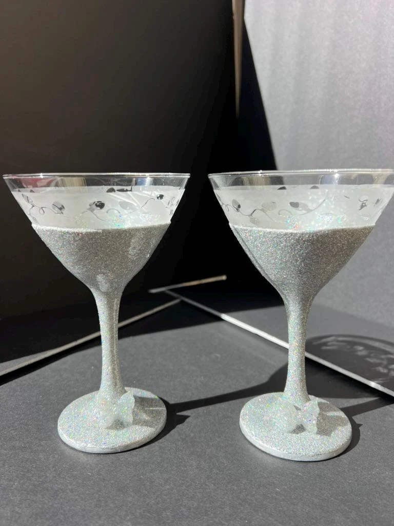 Glitter Silver Martini Glasses (Set of 2)