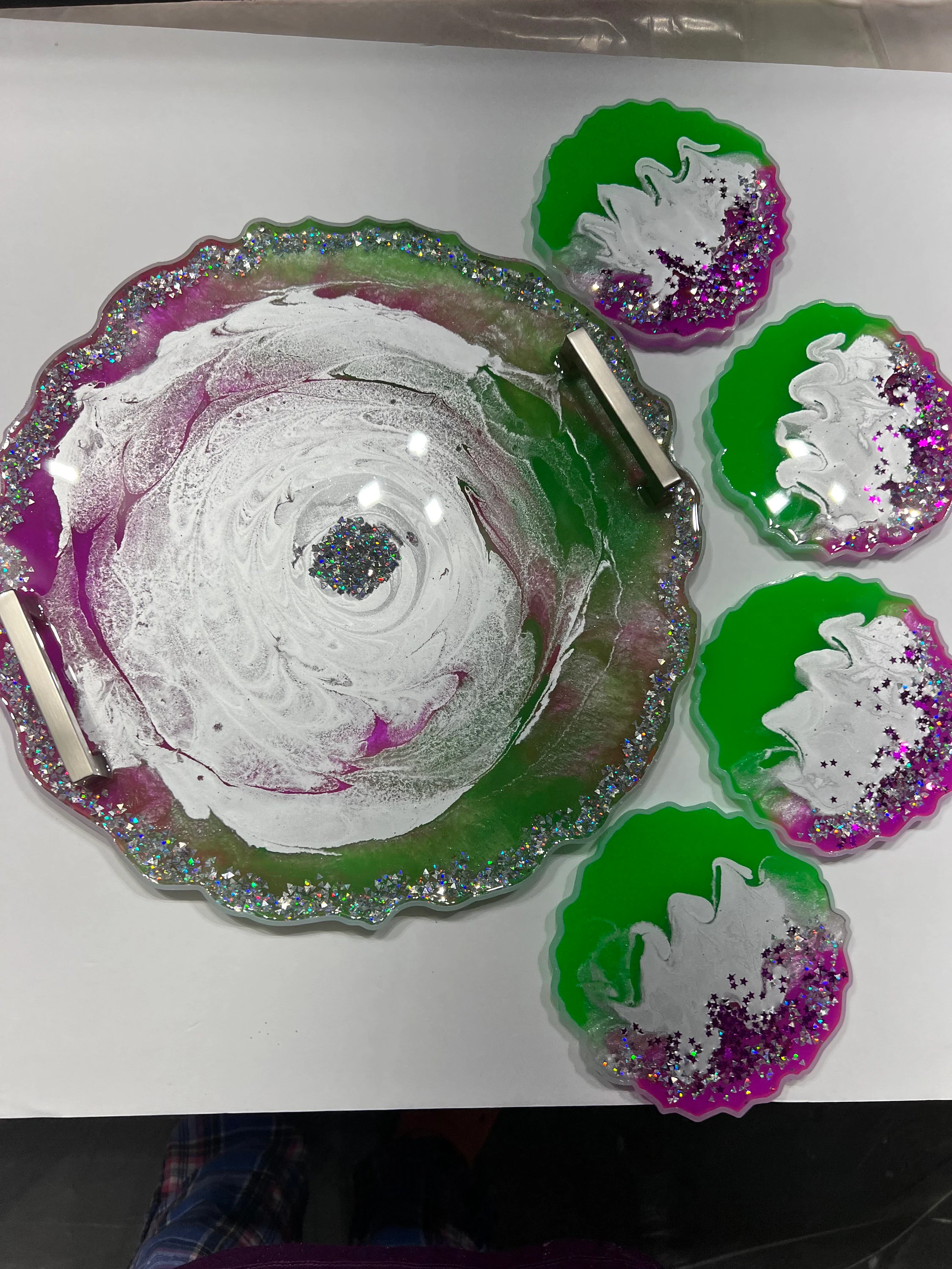 Handcrafted Resin Serving Tray with coasters