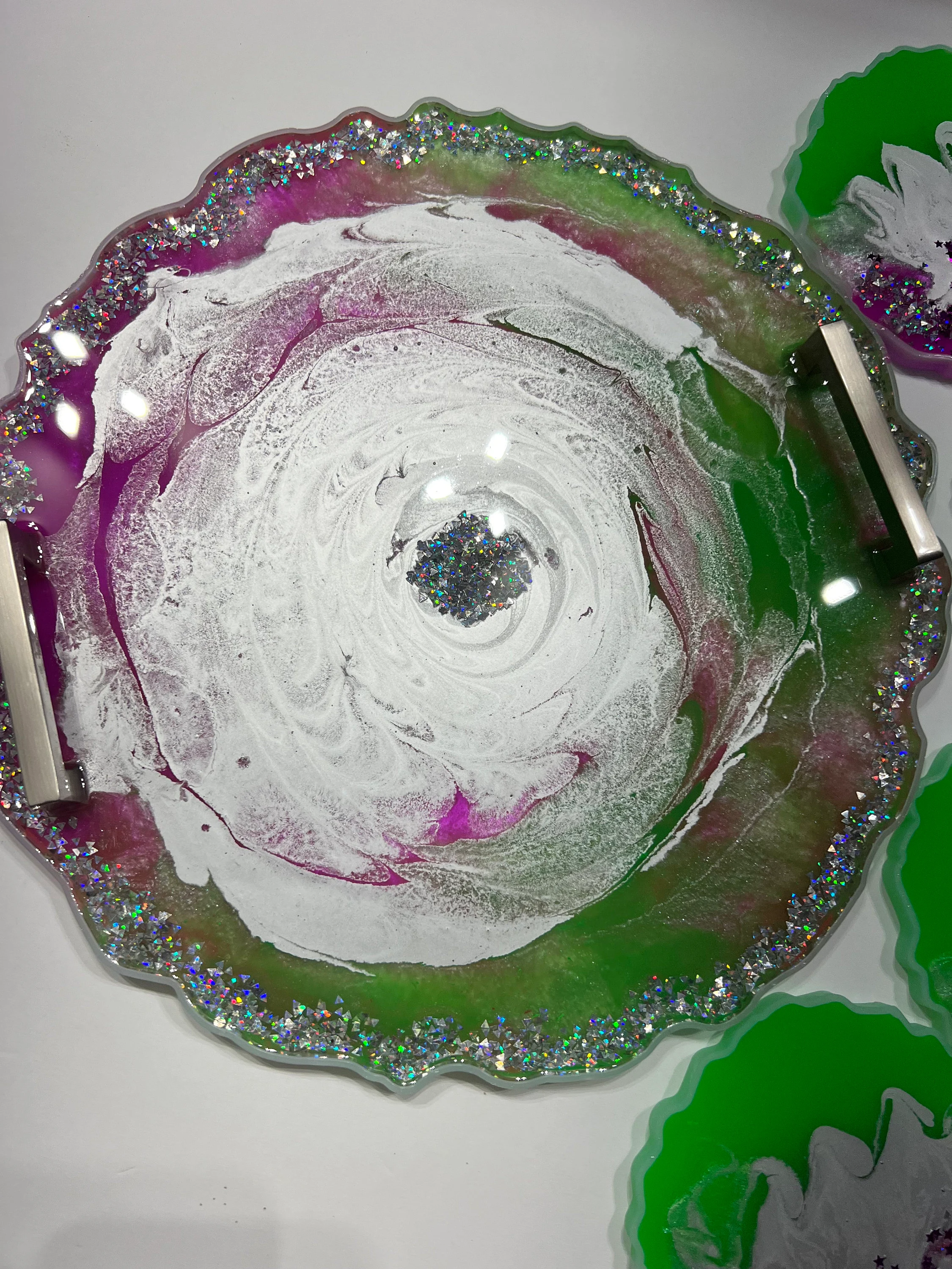 Handcrafted Resin Serving Tray with coasters