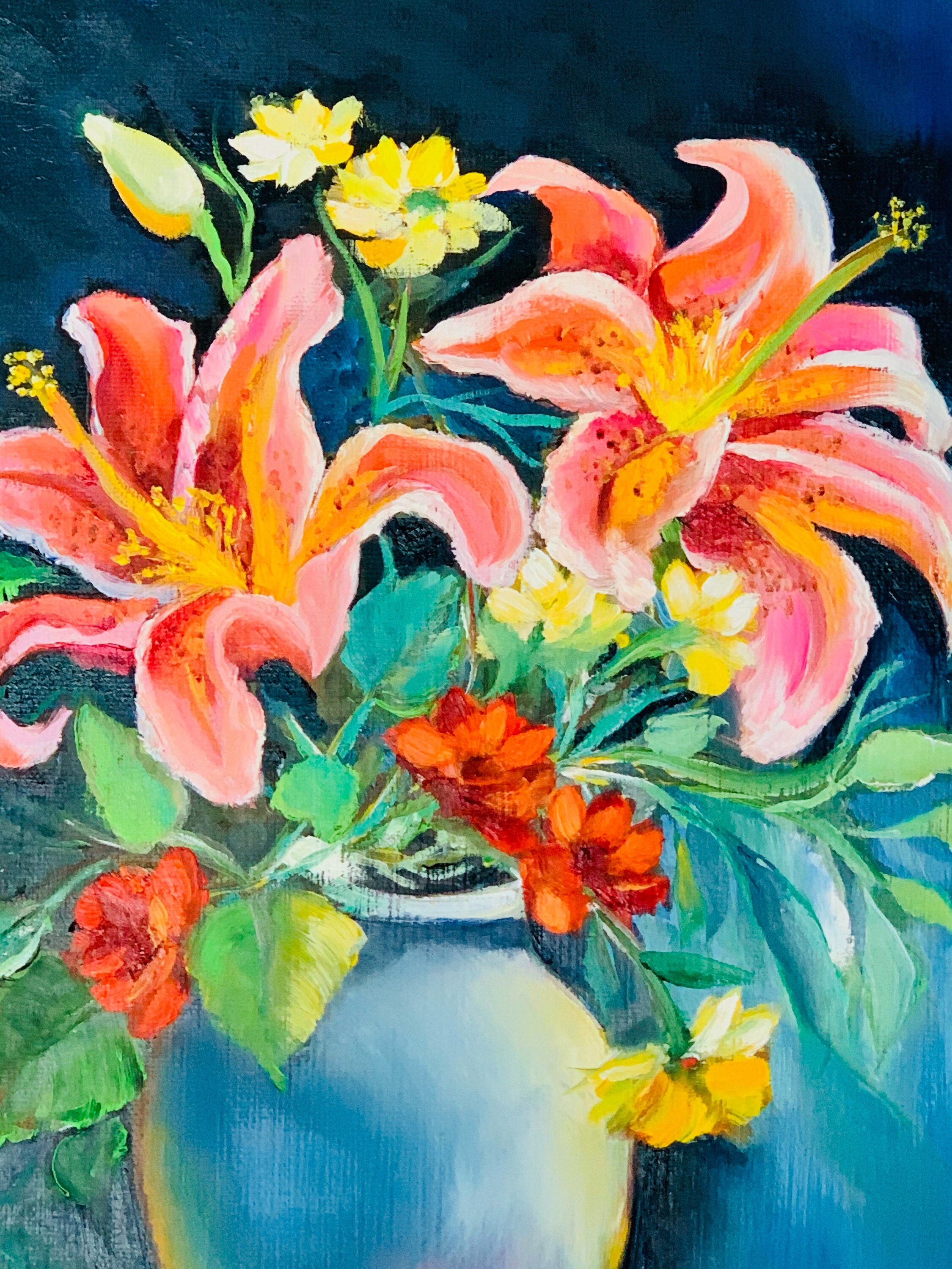 Hand-painted Floral Vase Artwork