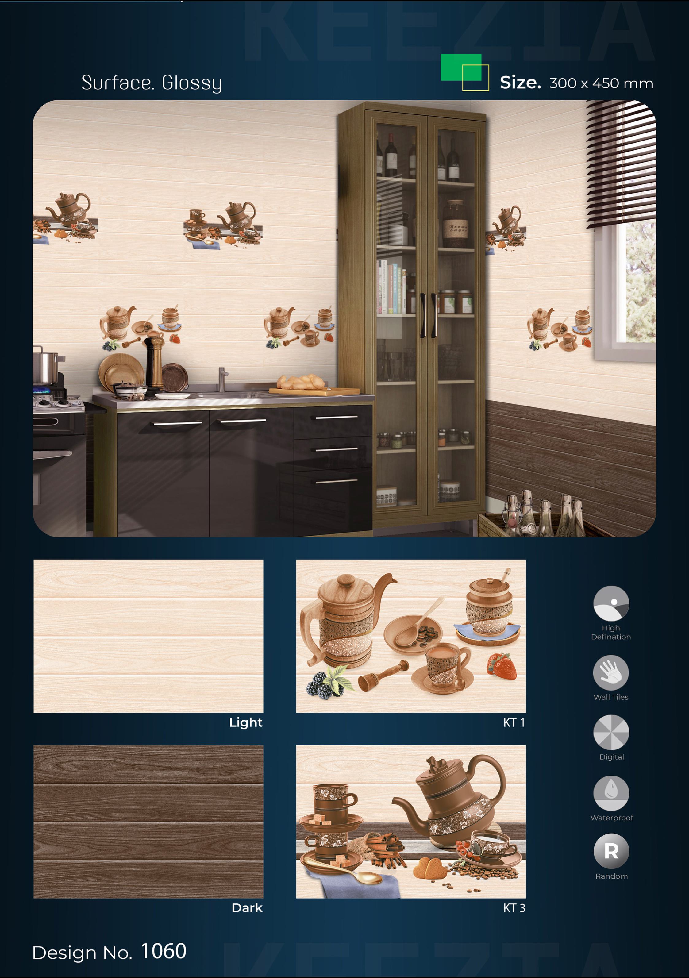 Glossy Ceramic Kitchen Wall Tiles – Teapot & Spice Design (300x300mm & 300x450mm)