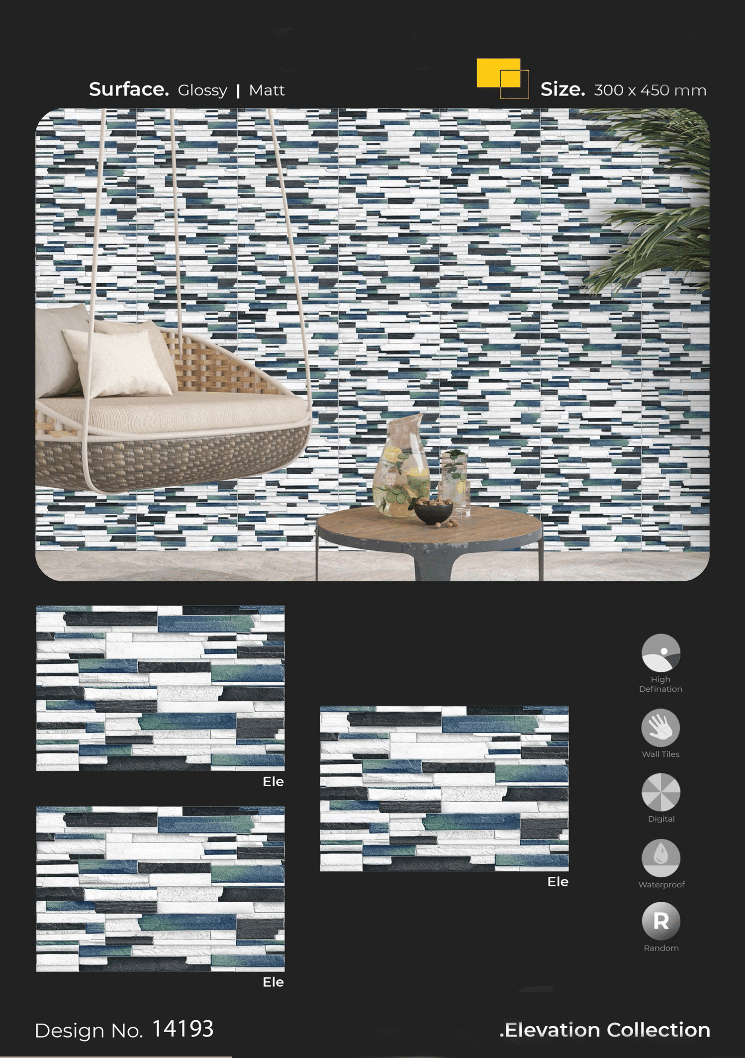 Decorative Wall Tiles – Contemporary Elevation Design with Plant Motifs (400x450mm)