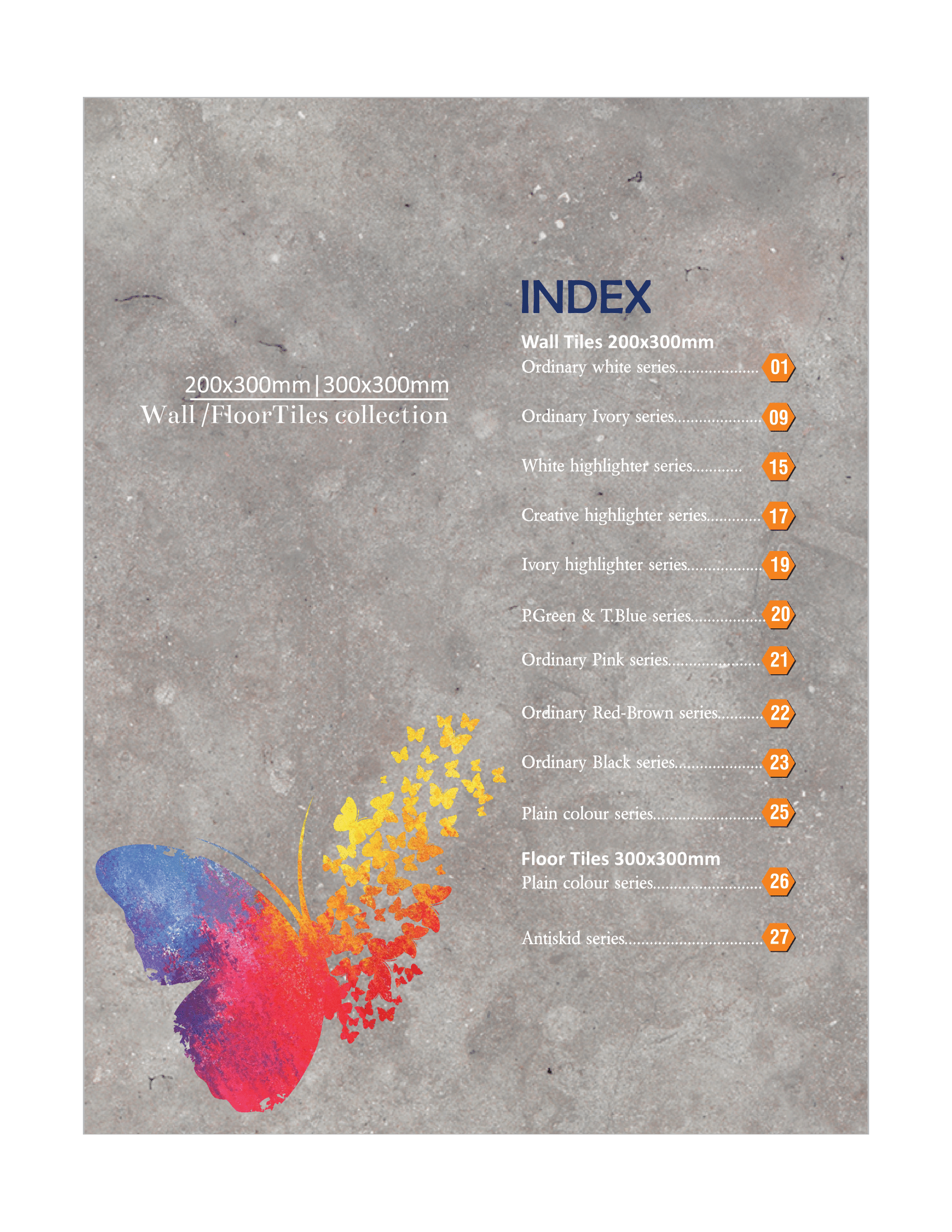 200x300mm Concrete Texture Wall Tile with Butterfly Design