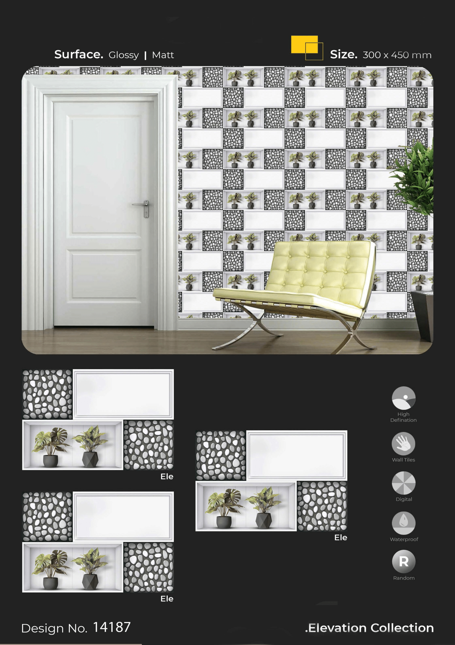 Decorative Wall Tiles – Contemporary Elevation Design with Plant Motifs (400x450mm)