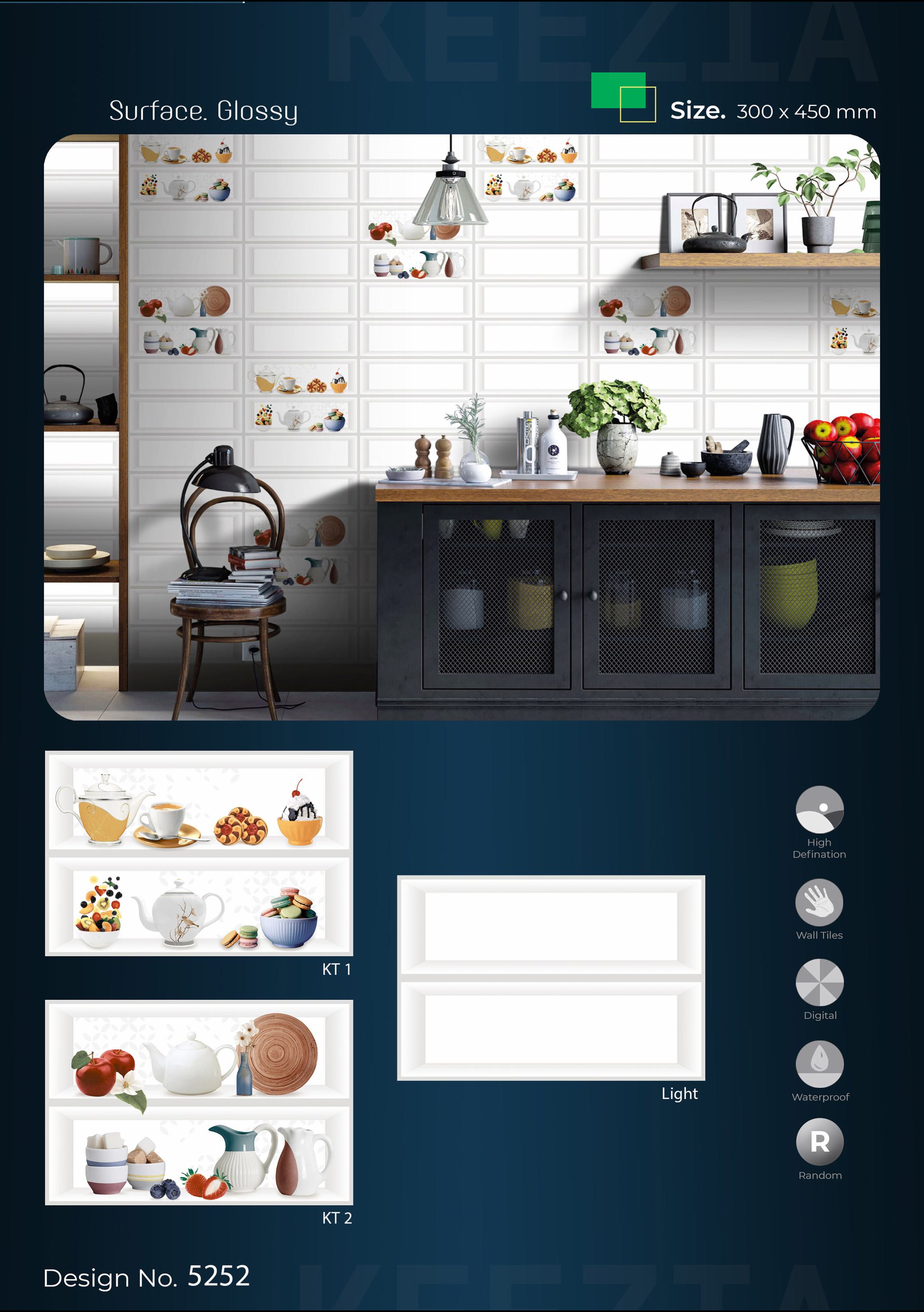 Premium Glossy 3D Geometric Kitchen Wall Tiles – 300x450mm