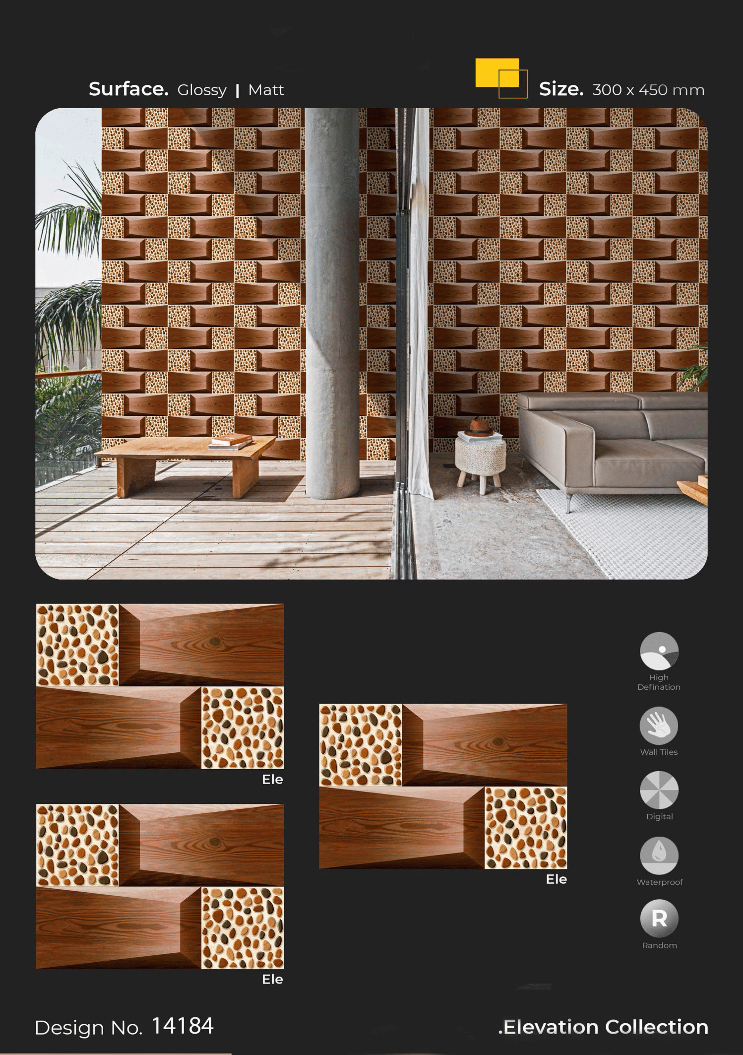 Decorative Wall Tiles – Contemporary Elevation Design with Plant Motifs (400x450mm)