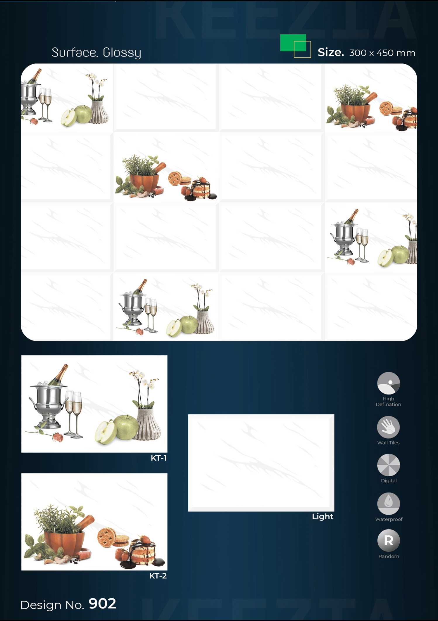 Premium Glossy Floral Wall Tiles – Black & White (400x450mm)