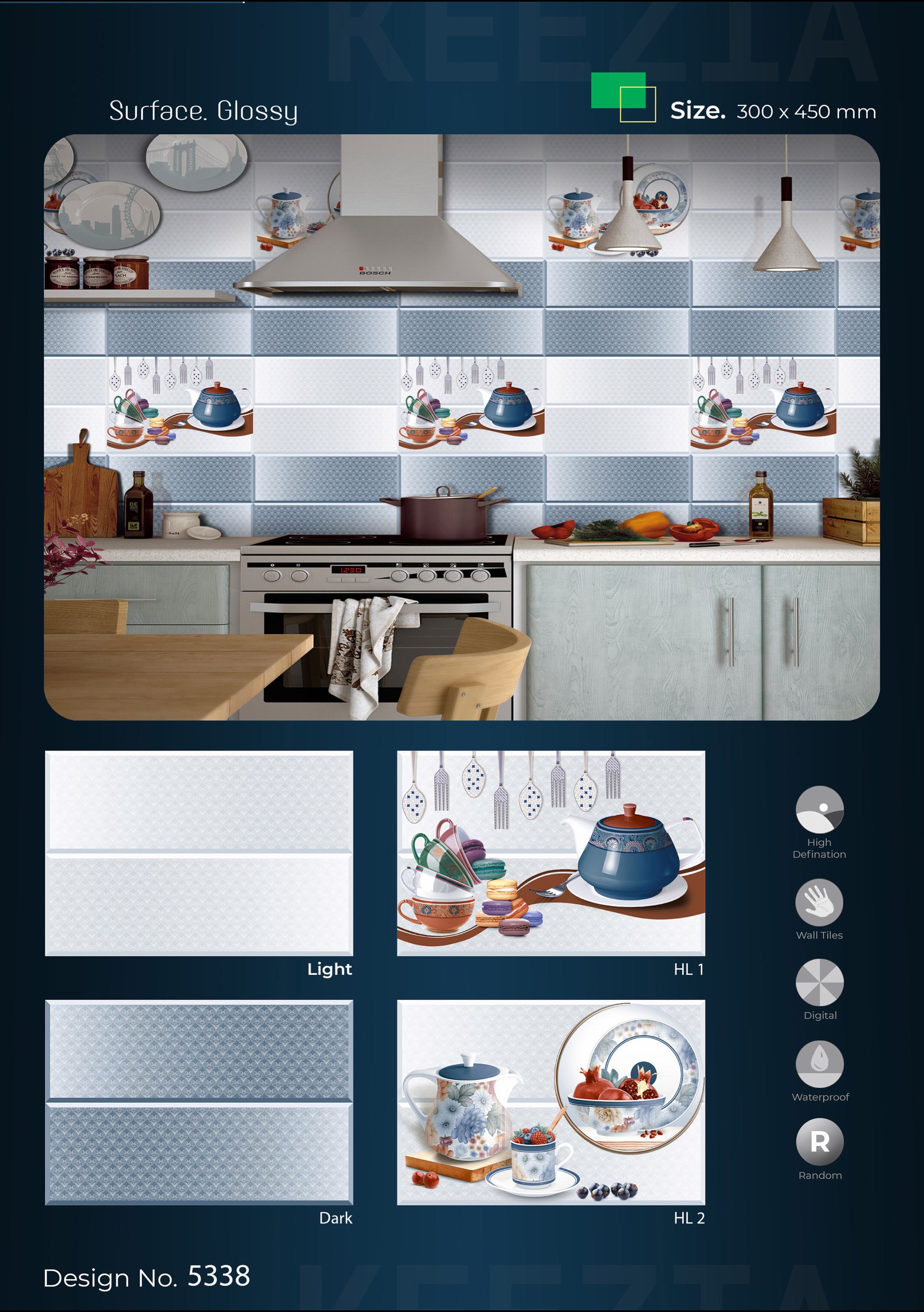 Glossy Ceramic Kitchen Wall Tiles – Teapot & Spice Design (300x300mm & 300x450mm)