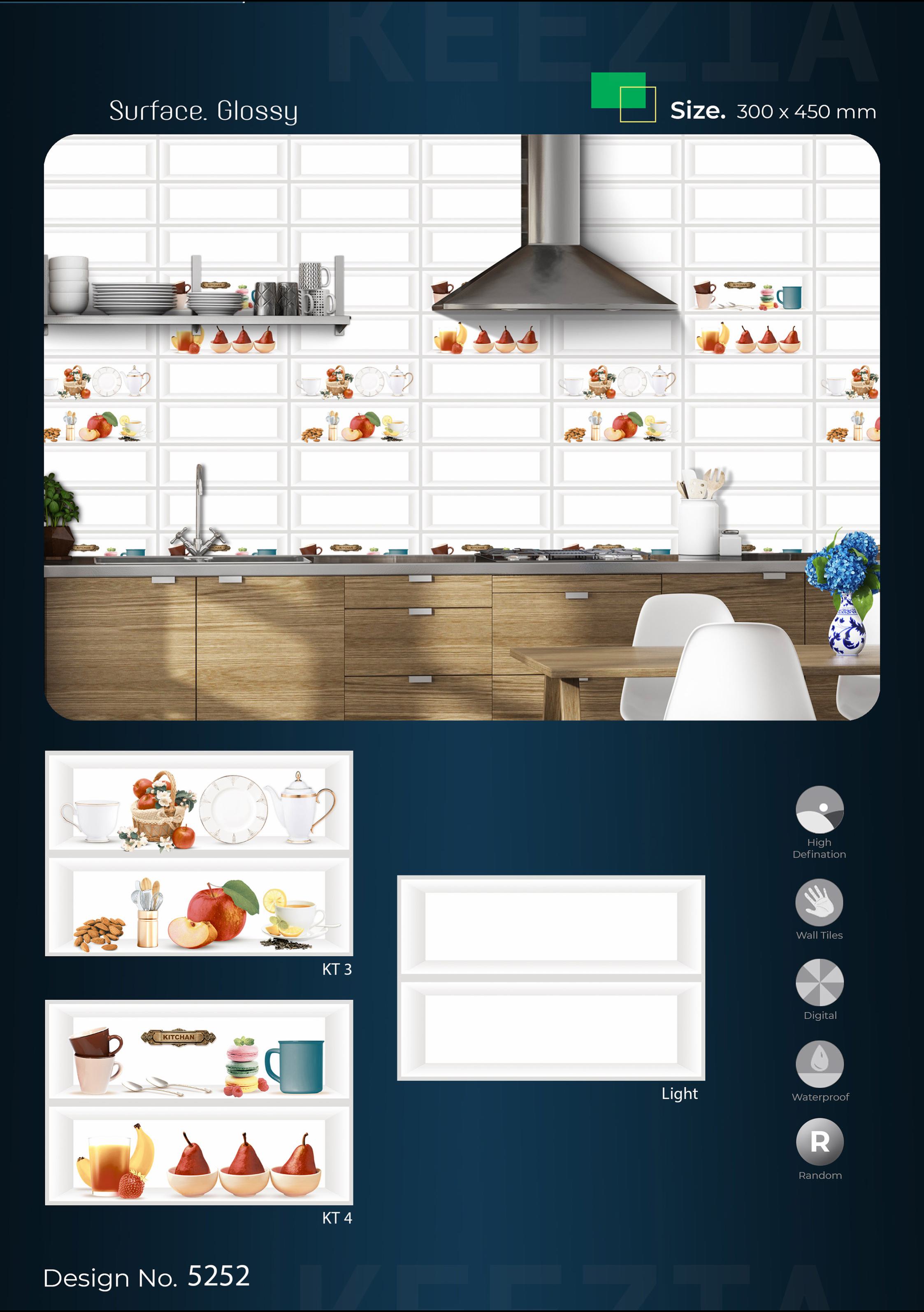 Premium Glossy 3D Geometric Kitchen Wall Tiles – 300x450mm