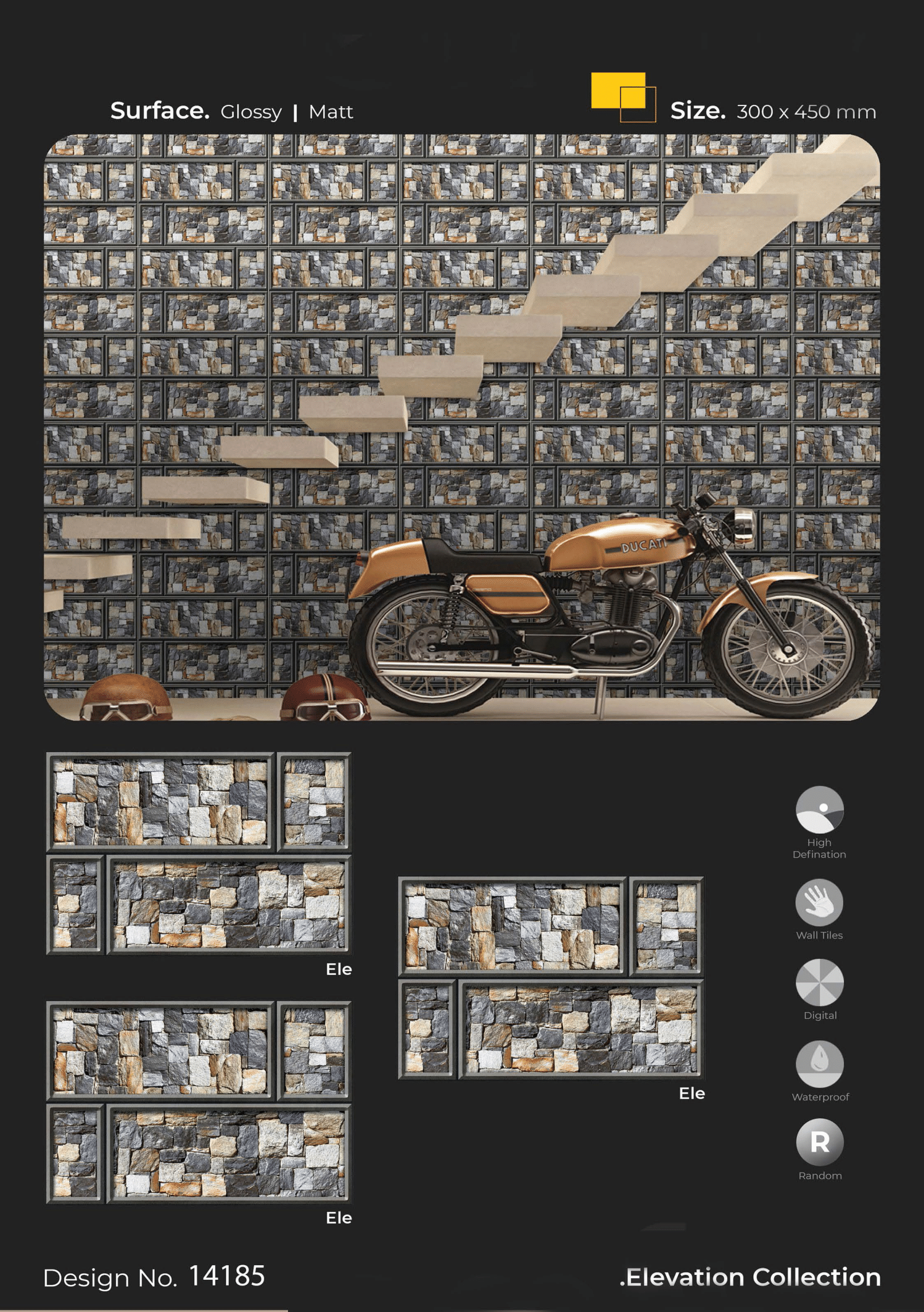 Decorative Wall Tiles – Contemporary Elevation Design with Plant Motifs (400x450mm)