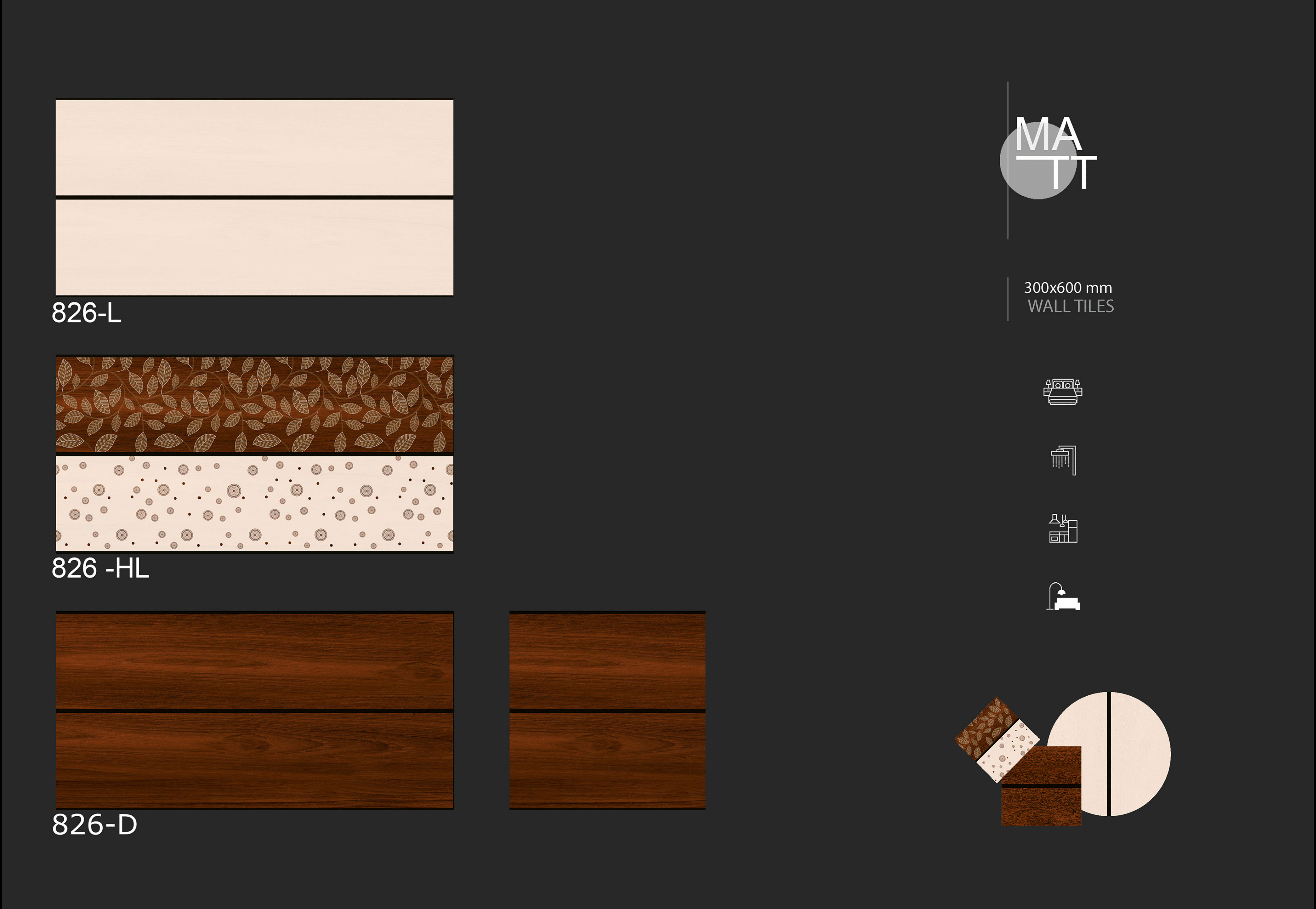 Wall Tile Collection 826 – Matte-2 Finish Digital Wall Tiles (300x600mm)