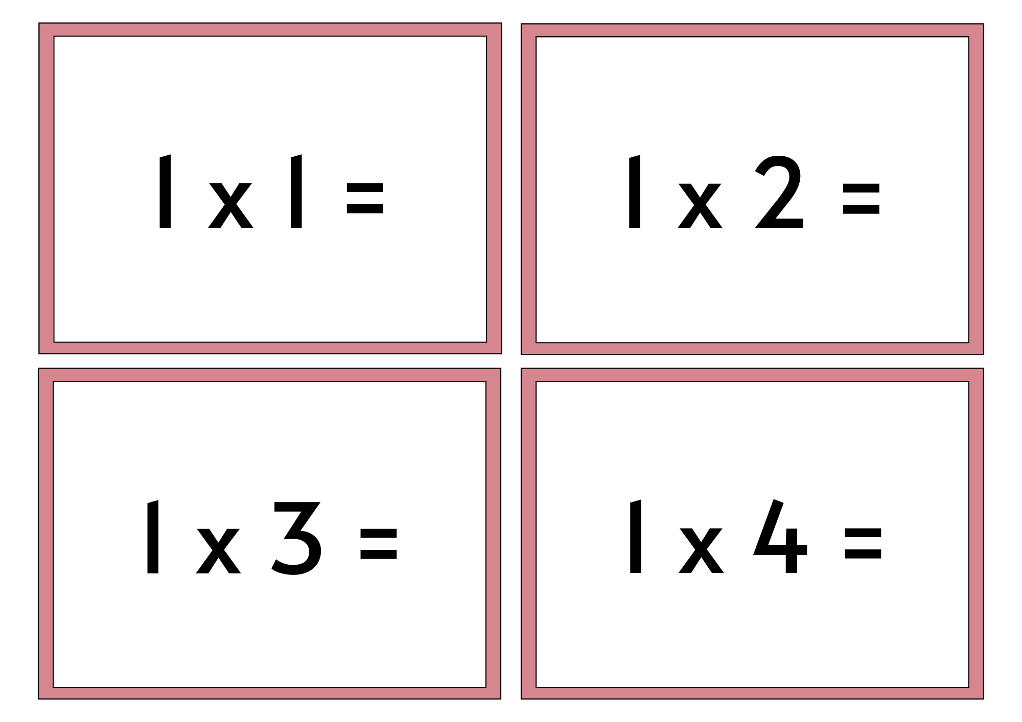 Multiplication Flash Cards 1X