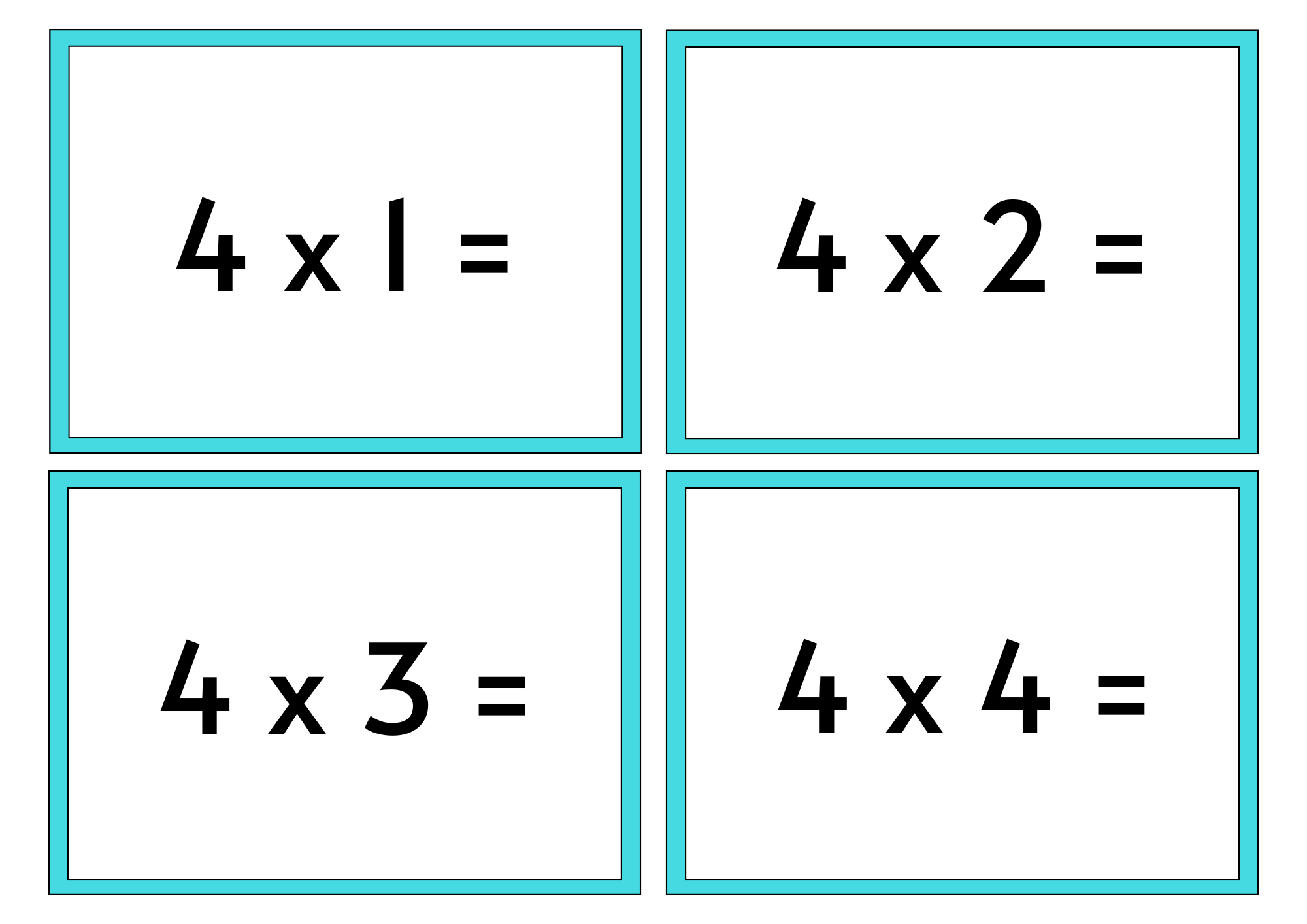 Multiplication Flash Cards 4X