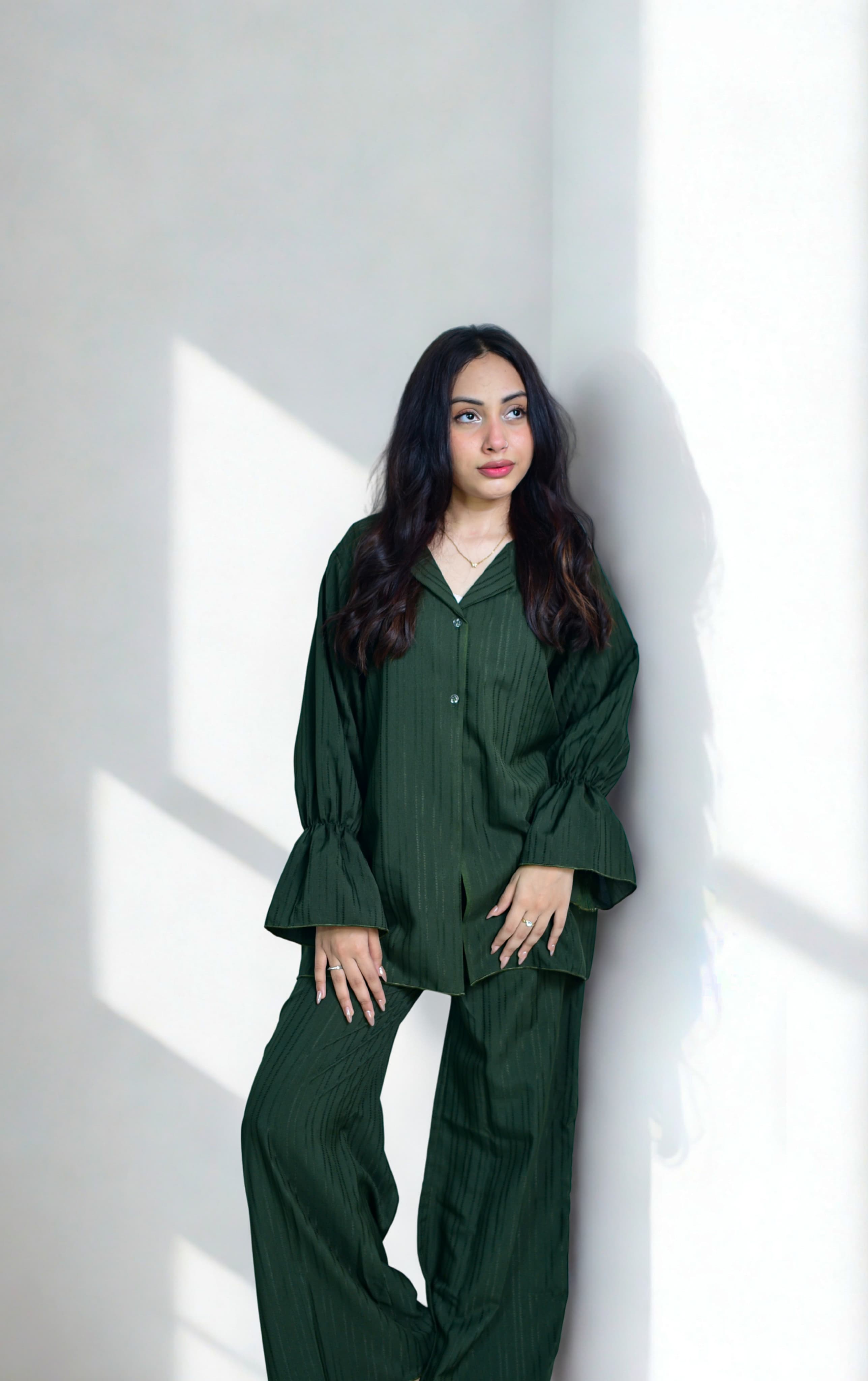 Olive Green Relaxed-Fit Cord-Set