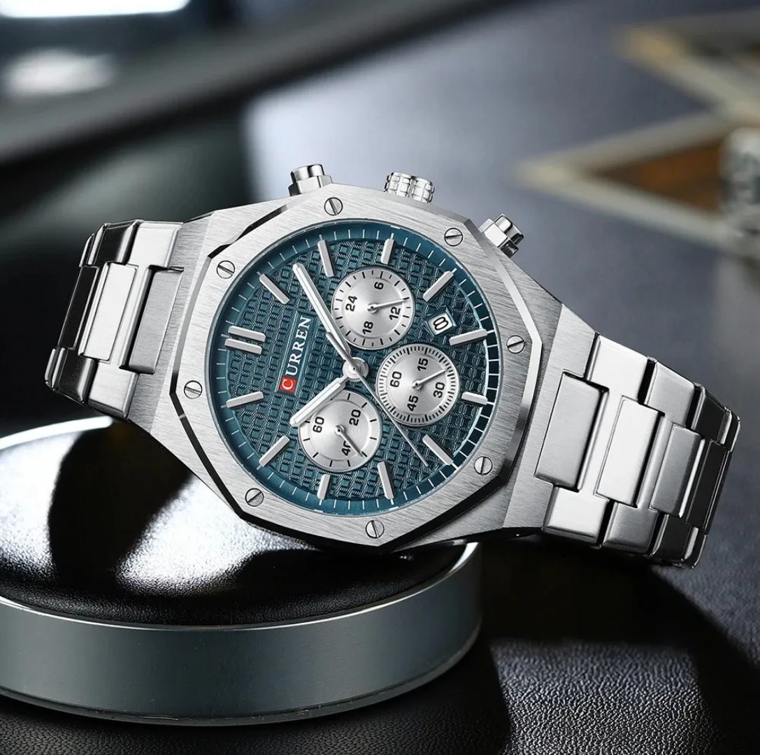 Reloj Curren 8440 acero inoxidable 43mm + caja y bolso Curren