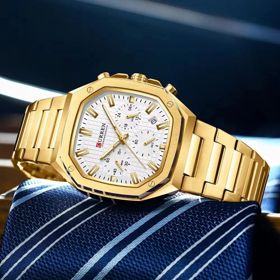 Reloj CURREN 8459 pulsera dorado + caja y bolso Curren