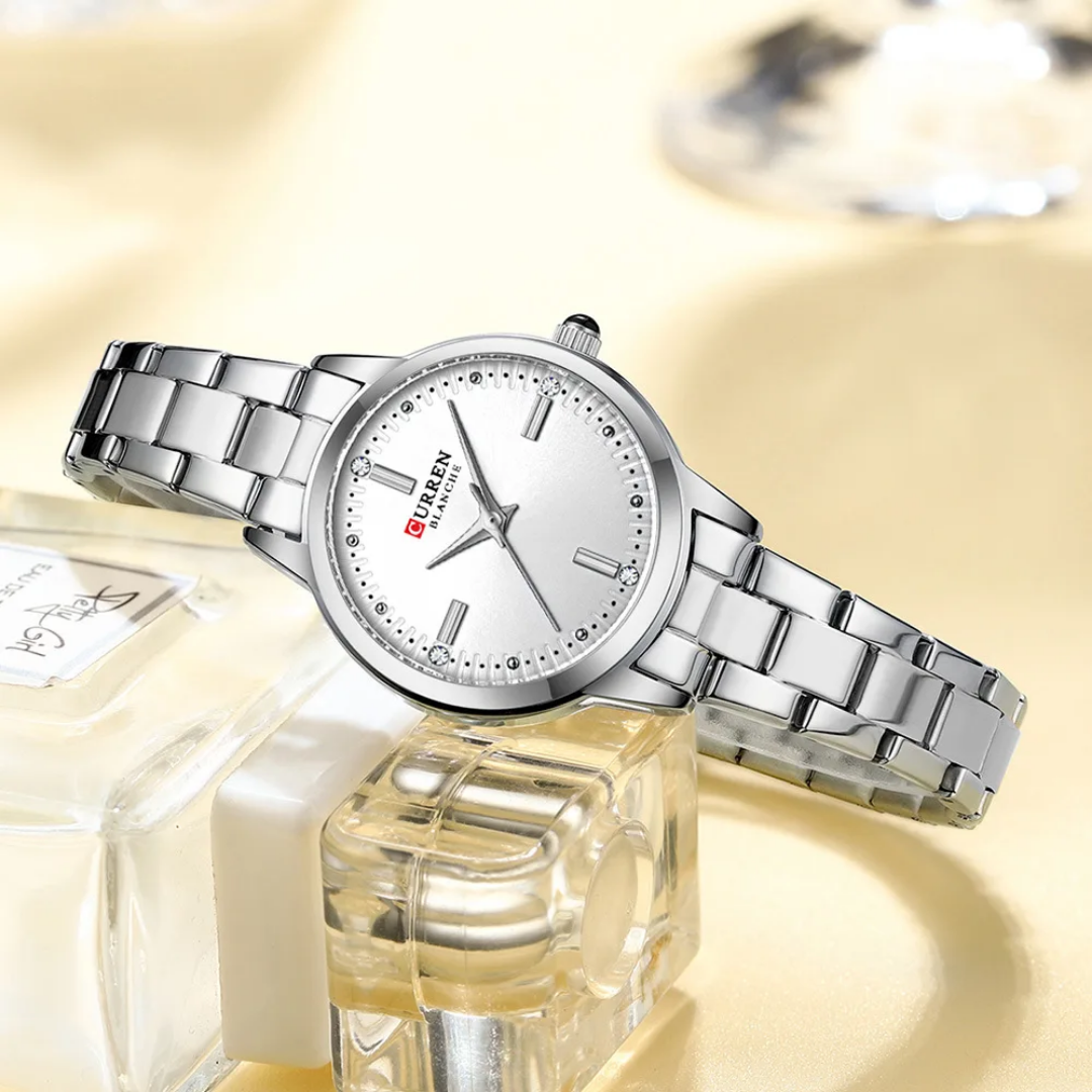  Reloj Curren 9094L - 30mm  para dama en acero inoxidable + caja y bolso Curren