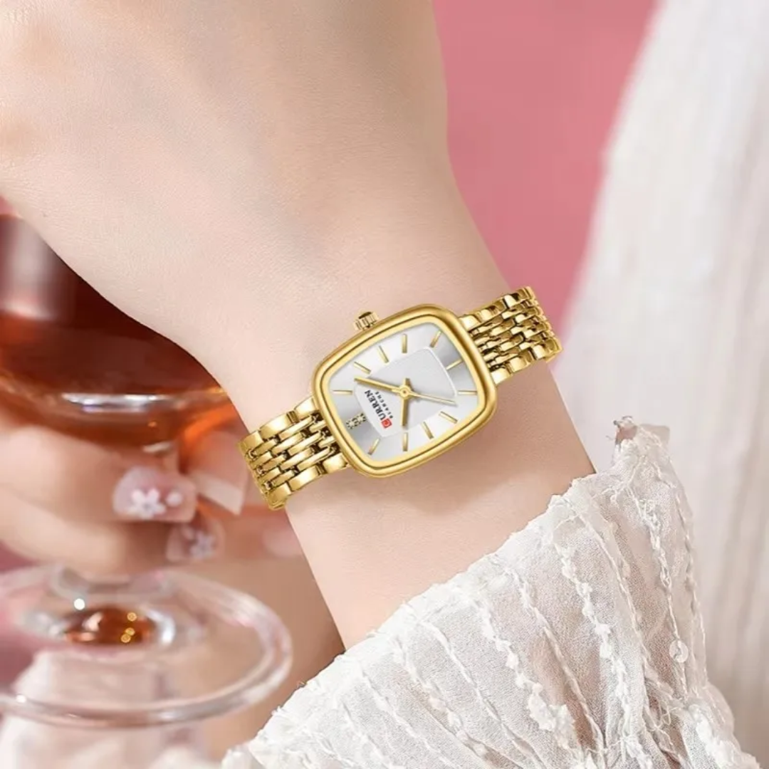 Reloj de pulsera dorado Curren 9093 caja + bolso Curren 