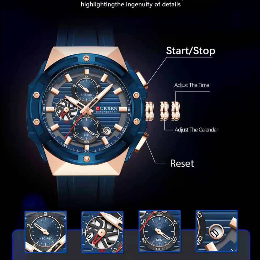 Reloj Curren 8462 de lujo caja + bolso Curren 