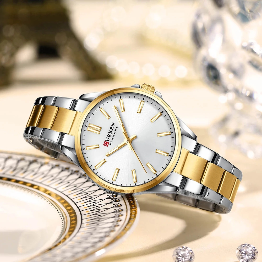  Reloj de pulsera plateado Curren 9090L  + caja y bolso Curren