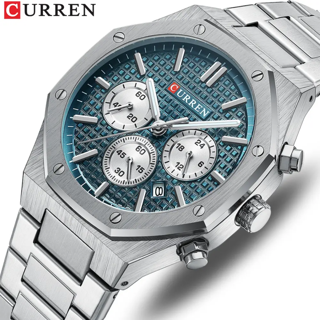 Reloj Curren 8440 acero inoxidable 43mm + caja y bolso Curren
