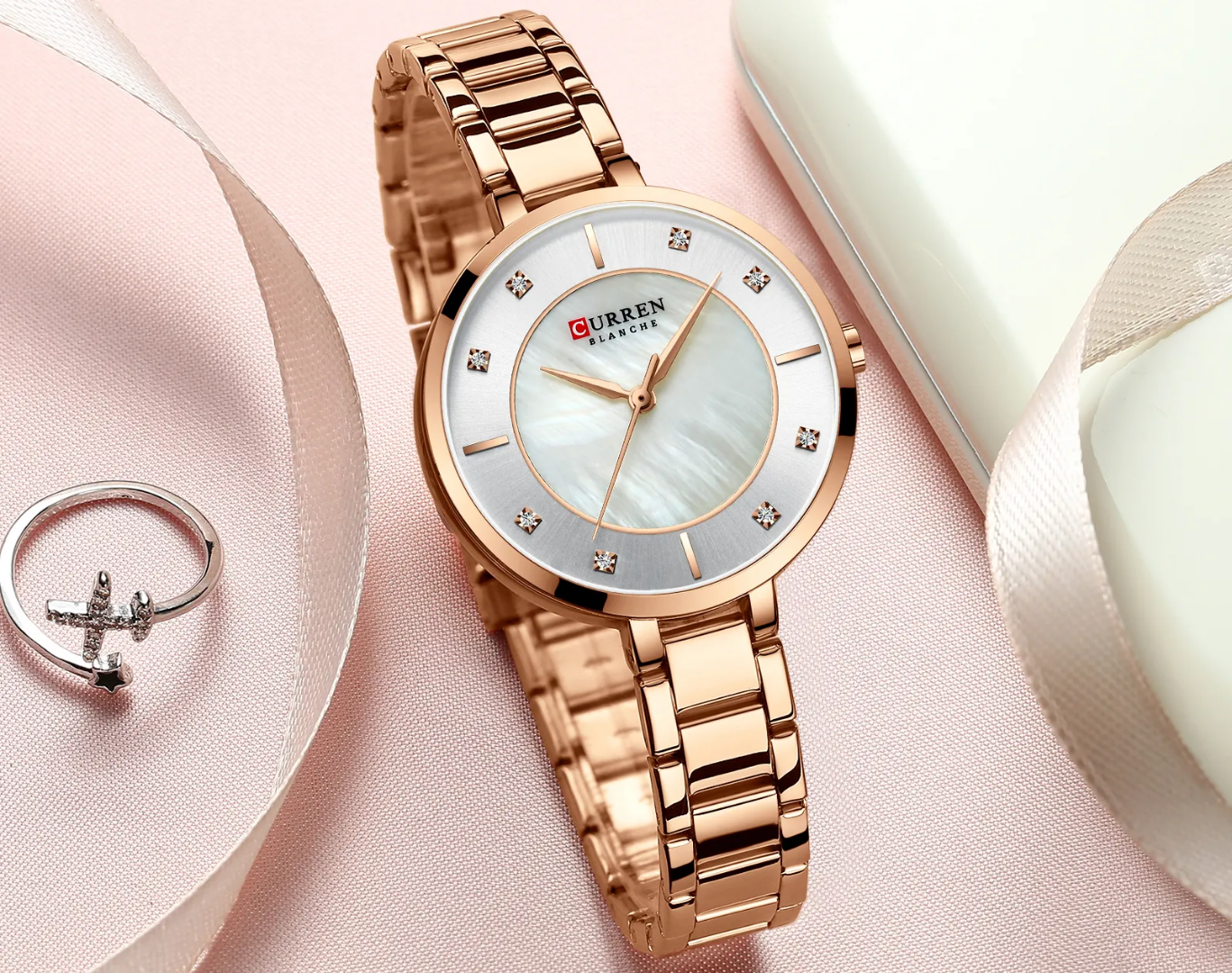 Reloj elegante Curren 9051L para mujer caja + bolso Curren 