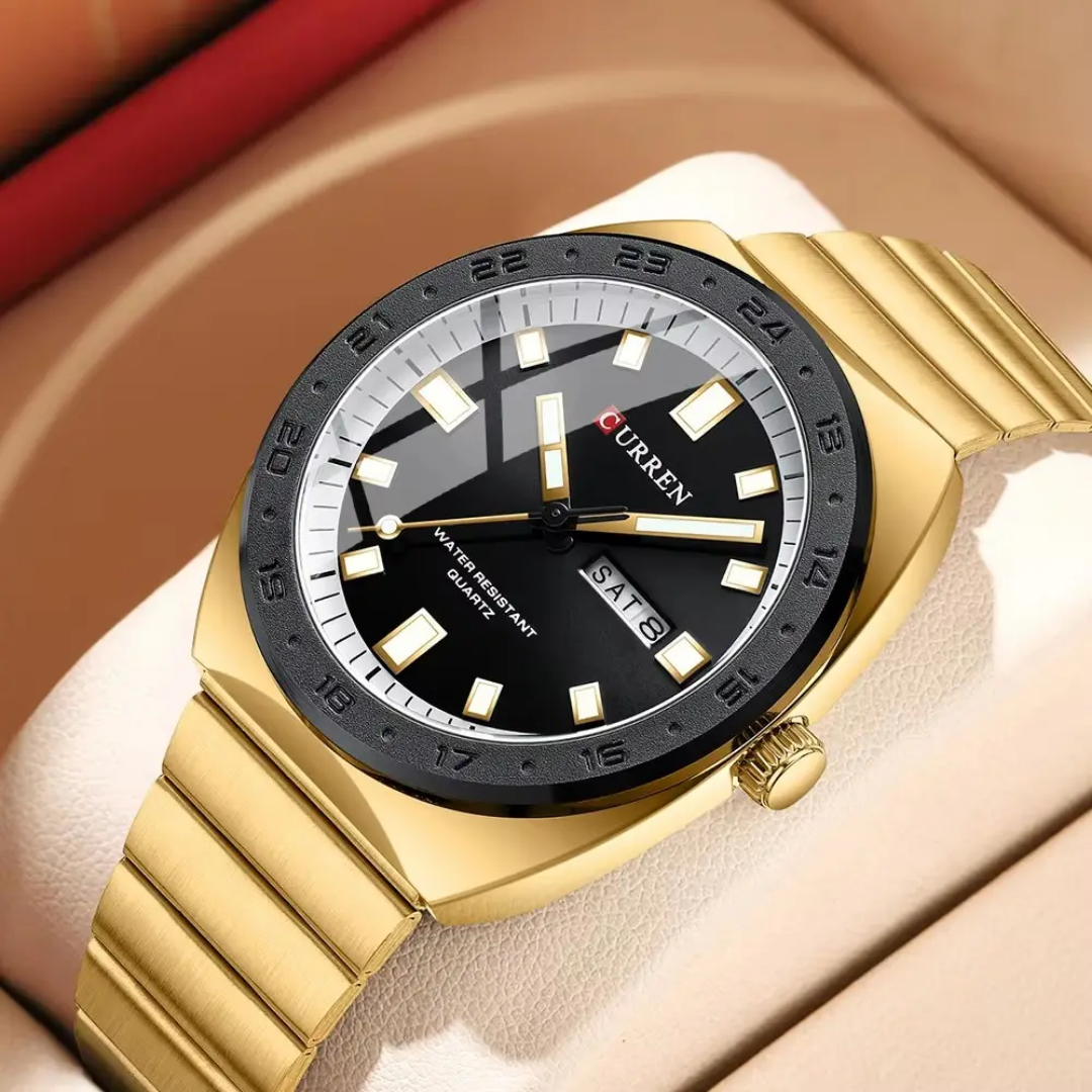 Reloj de pulsera Curren 8473 dorado caja + bolso Curren 