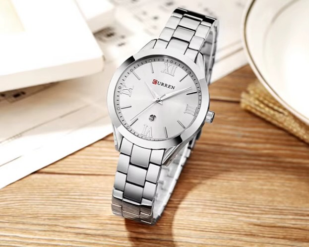 Reloj de pulsera plateado Curren 9007L + caja y bolso Curren