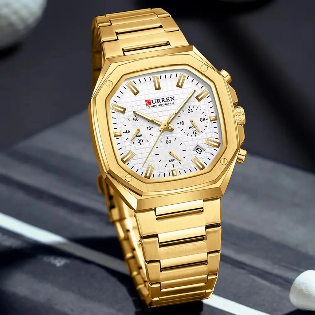 Reloj CURREN 8459 pulsera dorado + caja y bolso Curren