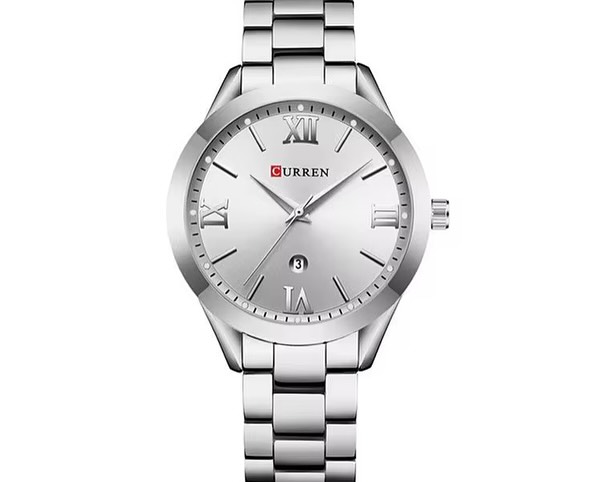 Reloj de pulsera plateado Curren 9007L + caja y bolso Curren