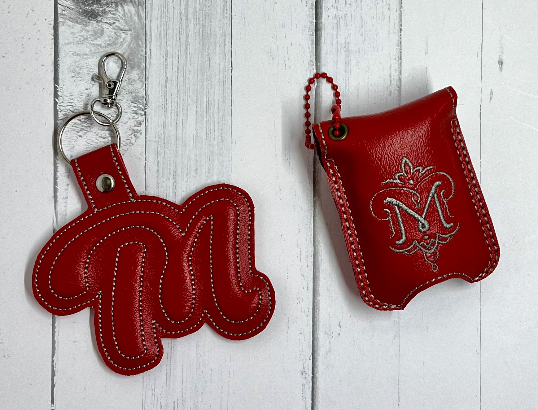 Monogrammed Faux Keychain and Hand Sanitizer Pouch Set