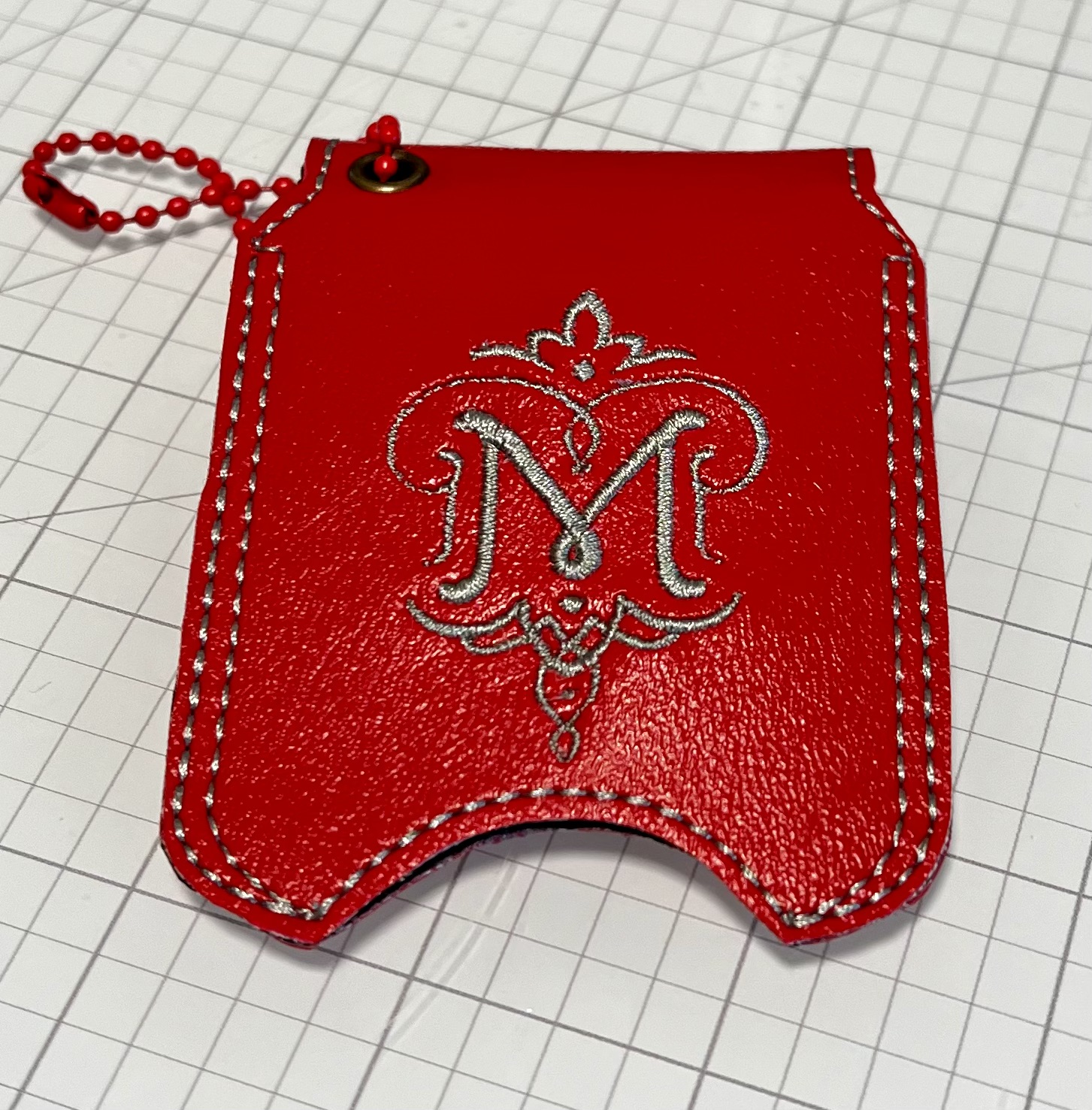 Red Faux Leather Monogram Hand Sanitizer Pouch