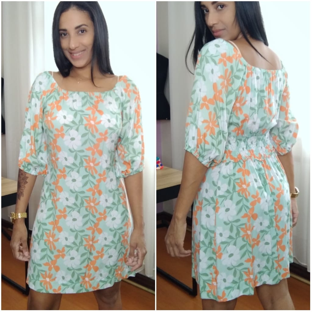 Molde Vestido manga 3/4 lastex costas.