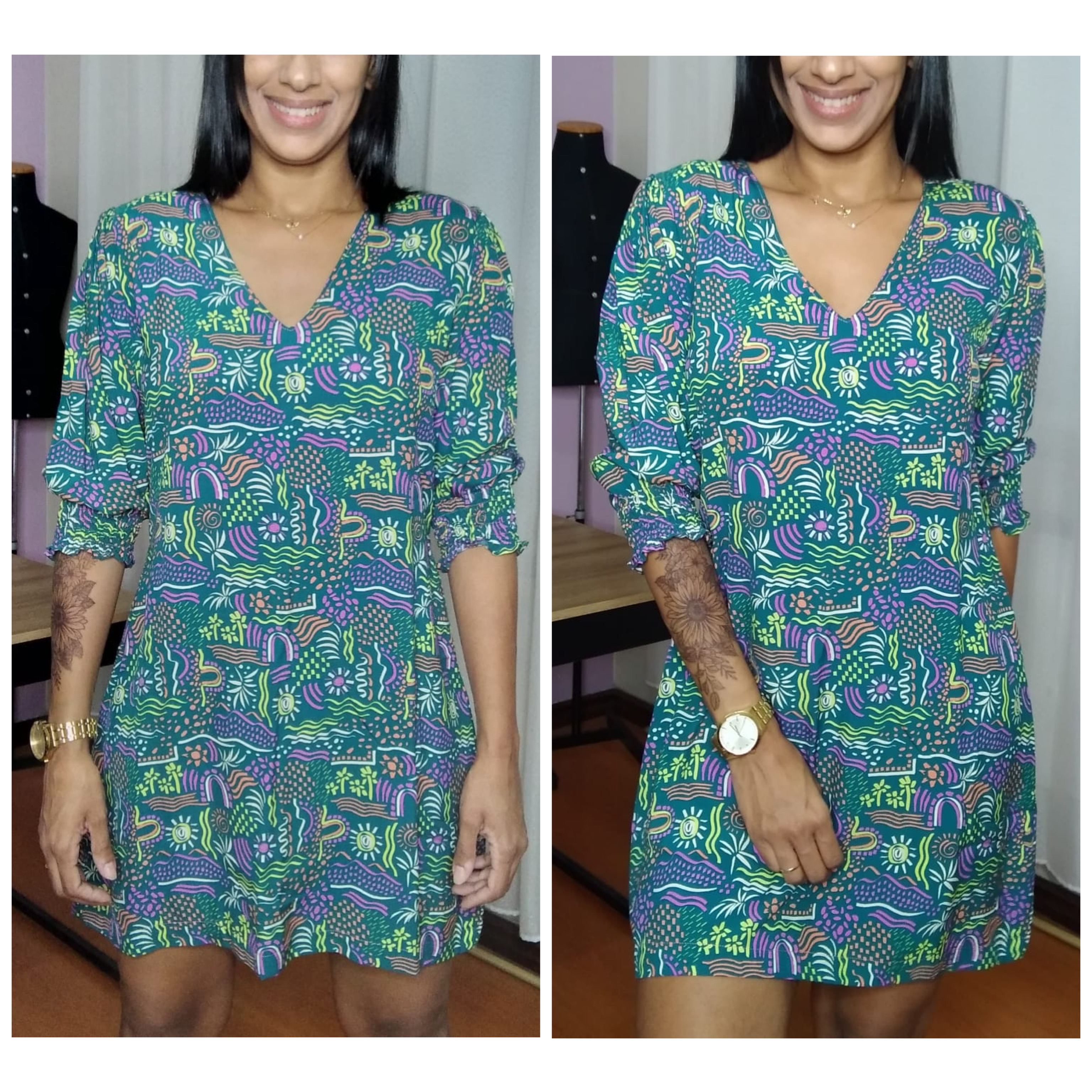 Molde Vestido com lastex na barra da manga, Gradação 36 ao 48