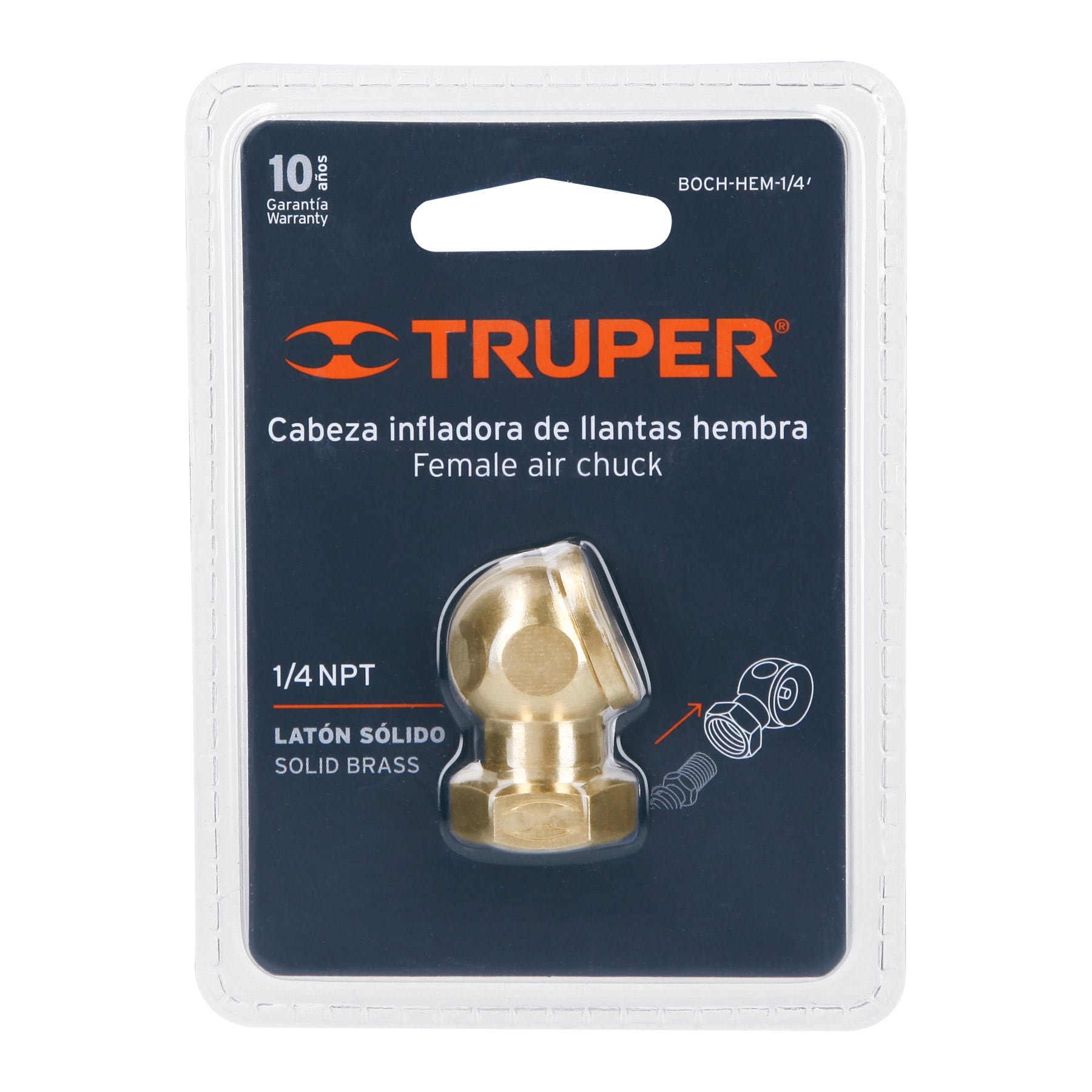 CABEZA INFLADORA DE LLANTAS HEMBRA 1/4" NPT TRUPER