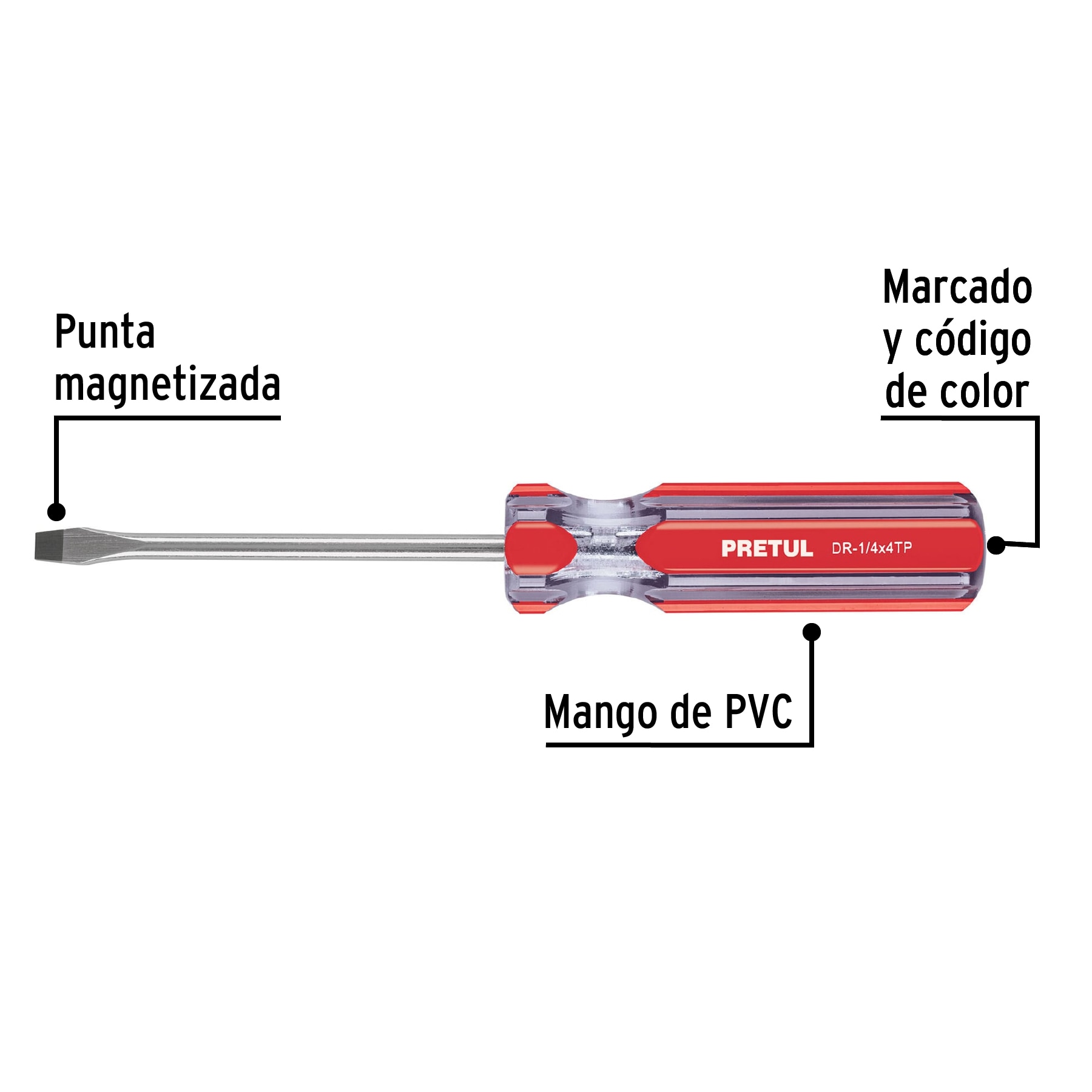  DESARMADOR PLANO 1/4" X 4" PRETUL