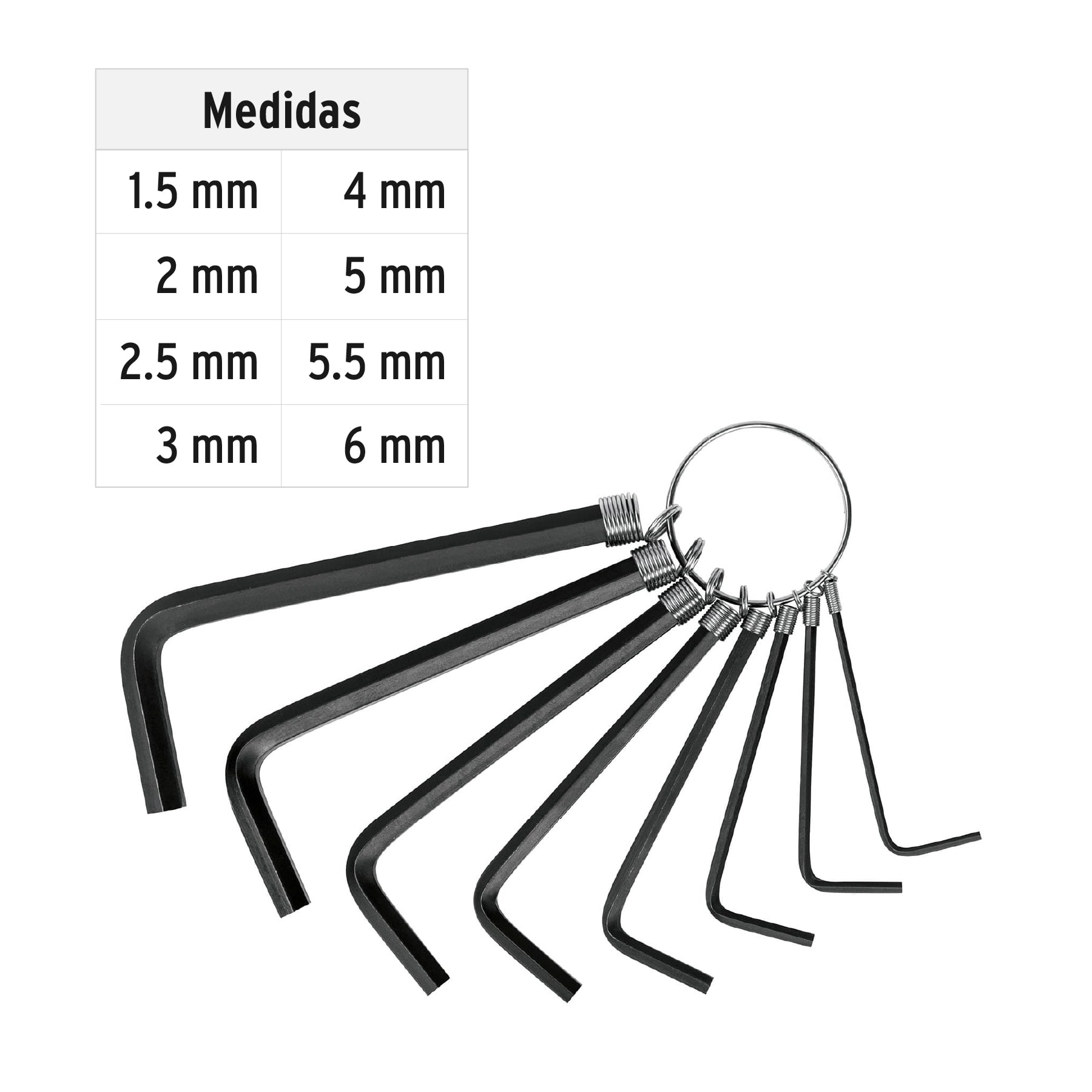 JUEGO DE 8 LLAVES ALLEN TIPO LLAVERO MM PRETUL