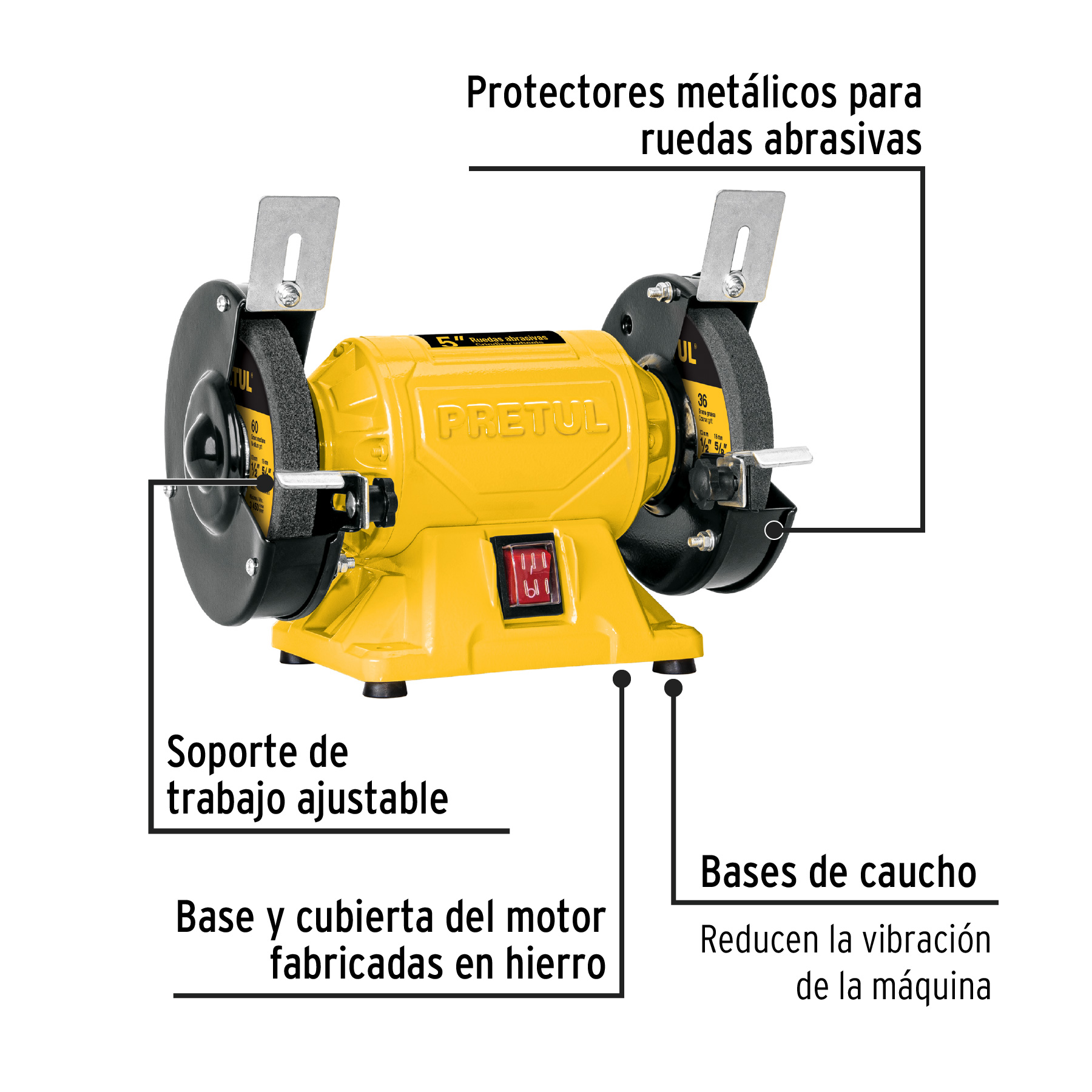 ESMERIL DE BANCO DE 5" DE 1/6 HP 120W PRETUL