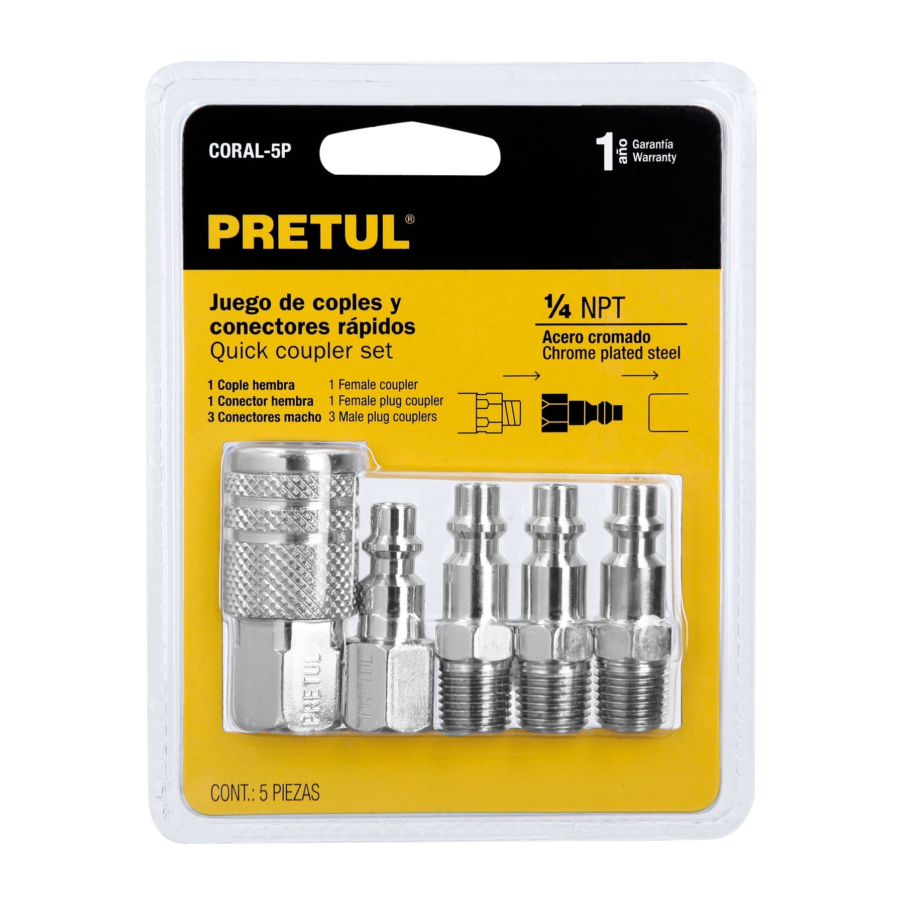JUEGO DE COPLES Y CONECTORES RAPIDOS 1/4" NPT PRETUL
