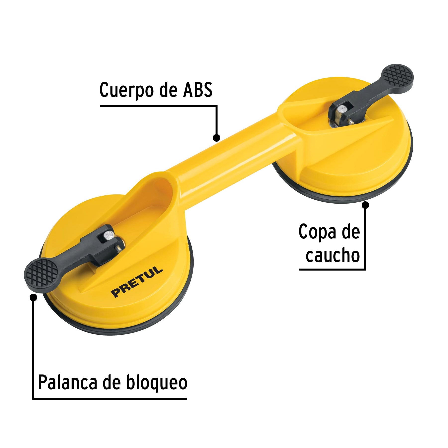 VENTOSA DE PLASTICO PARA VIDRIO 2 COPAS DE SUCCION PRETUL