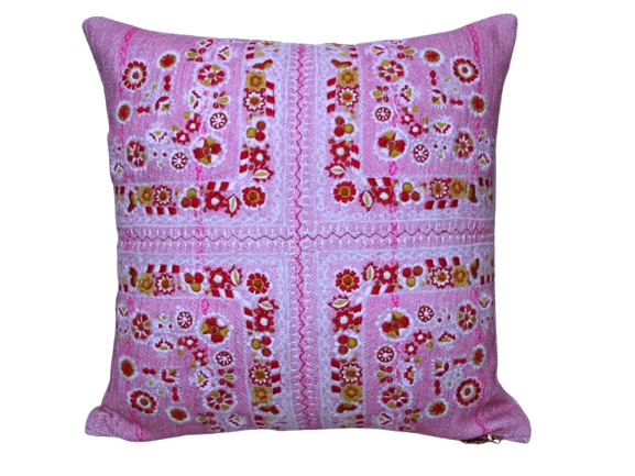 Hand-Embroidered Pink Decorative Pillow
