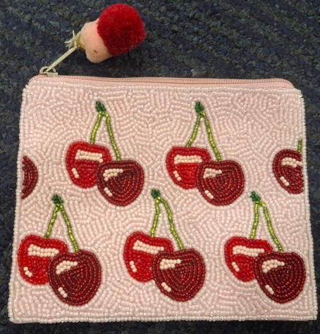 Cherry Beaded Zipper Pouch
