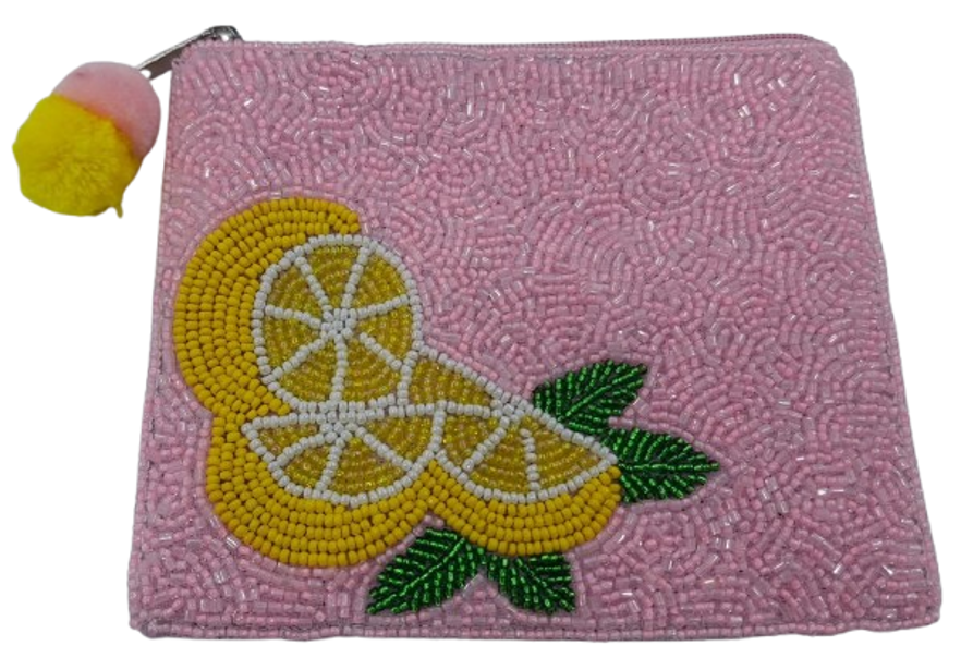 Beaded Lemon Pink Clutch