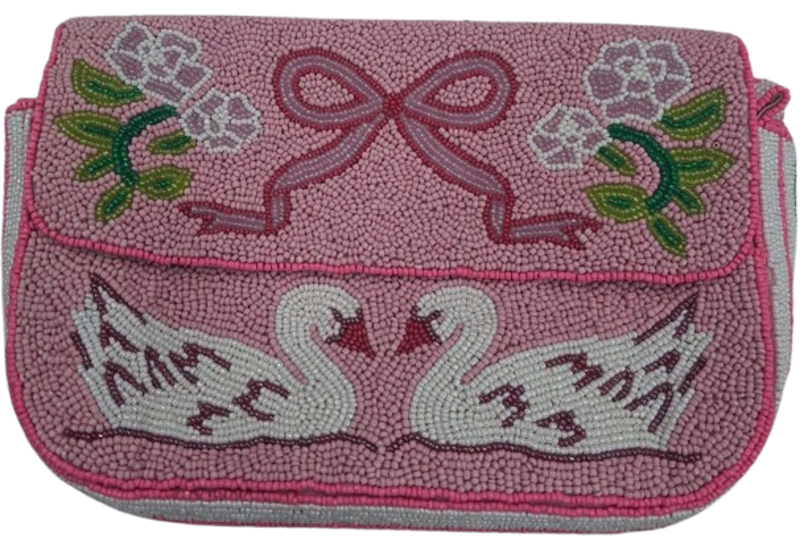 Beaded Swan Clutch Bag