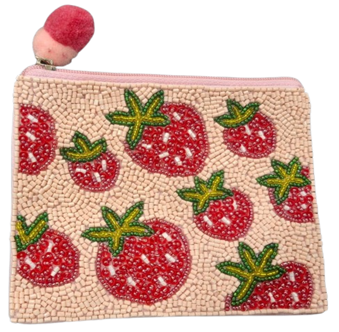 Strawberry Beaded Coin Purse