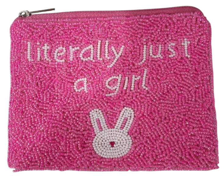 Pink Beaded Zipper Pouch