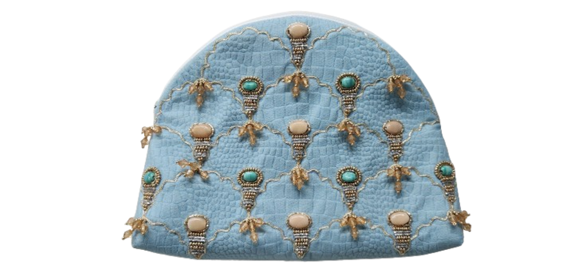 Embroidered Blue Clutch Bag