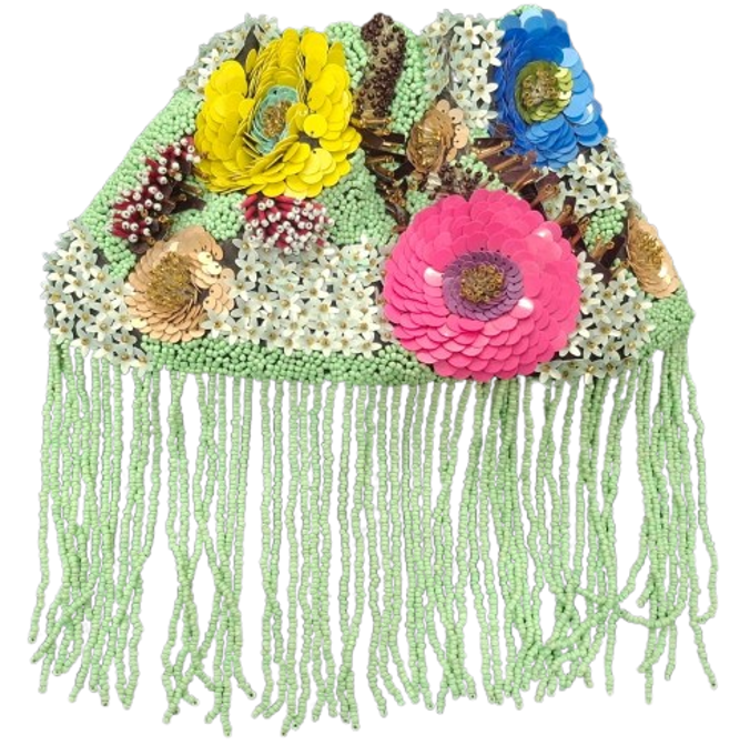 Handcrafted Floral Beaded Fringe Bag