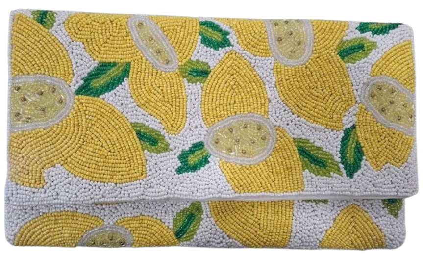 Lemon Beaded Clutch Bag